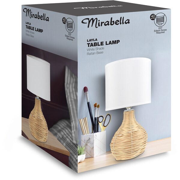 Mirabella Layla Rattan Table Lamp White Shade Each