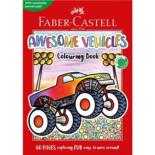 Faber-Castell Awesome Vehicles Colouring Book 60 Pages each