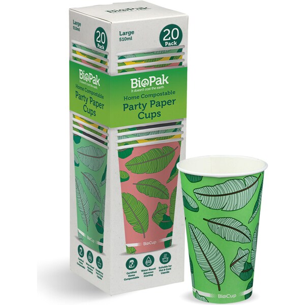 BioPak Party Paper Cups 510mL Assorted 20 pack