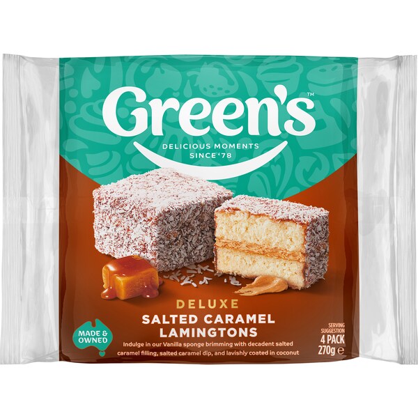Green's Deluxe Salted Caramel Lamingtons 4 pack