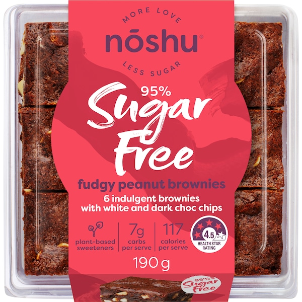 Noshu 95% Sugar Free Fudgy Peanut Brownies 190g 6 pack