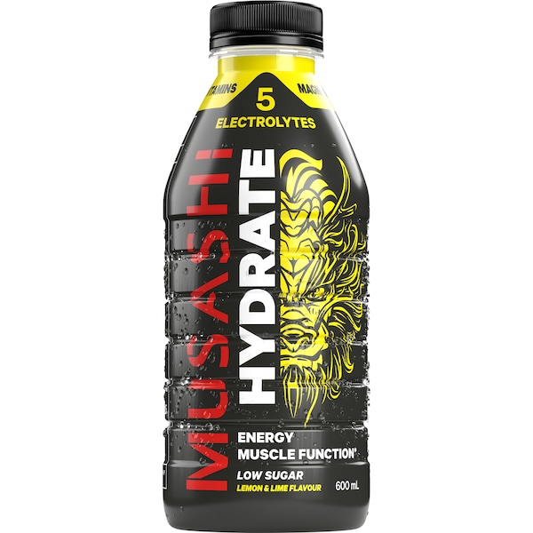 Musashi Hydrate Energy Drink Low Sugar Lemon Lime 600mL
