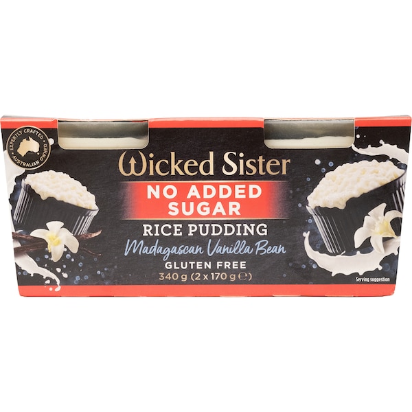 Wicked Sister Rice Pudding No Added Sugar Madagascar Vanilla Bean 170g x 2 pack