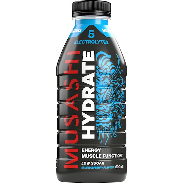 Musashi Hydrate Energy Drink Low Sugar Blue Raspberry 600mL