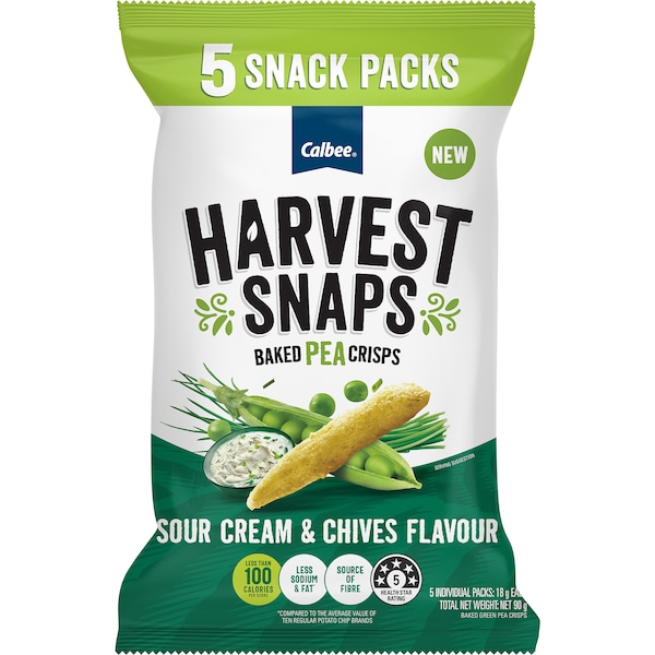 Calbee Harvest Snaps Baked Pea Crisps Sour Cream & Chives 5 Pack 90g