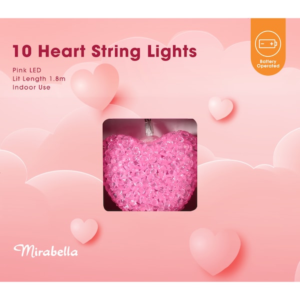 Mirabella Valentine's Day 10 Heart String Lights each