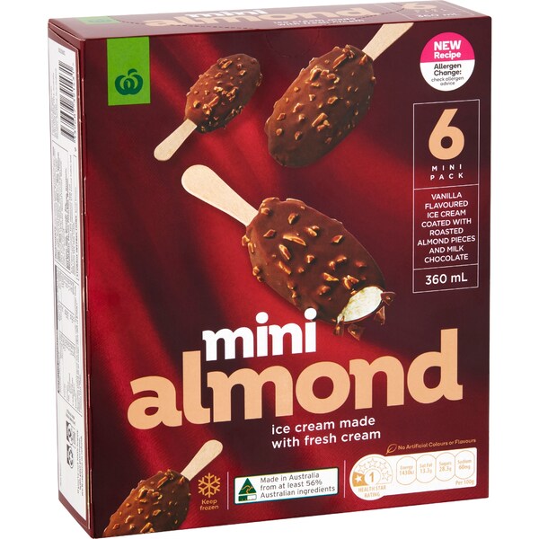 Woolworths Mini Almond Vanilla Ice Cream 6 pack