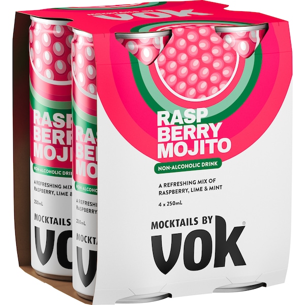 Vok Non-Alcoholic Raspberry Mojito 250mL x 4 pack
