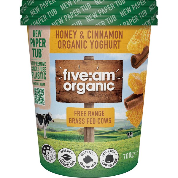 Five:Am Organic Yoghurt Honey & Cinnamon 700g