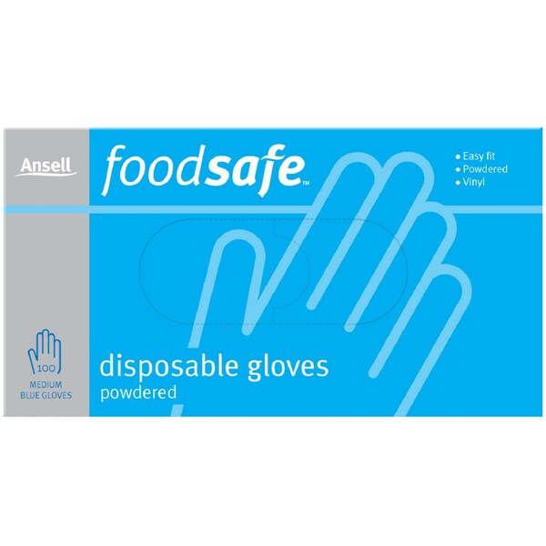 Ansell Foodsafe Disposable Powdered Medium Blue Gloves 100 Pack