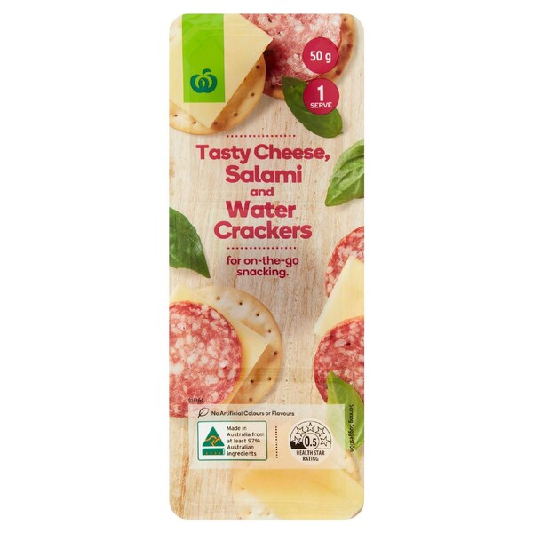 Woolworths Tasty Cheese Salami & Water Crackers 50g