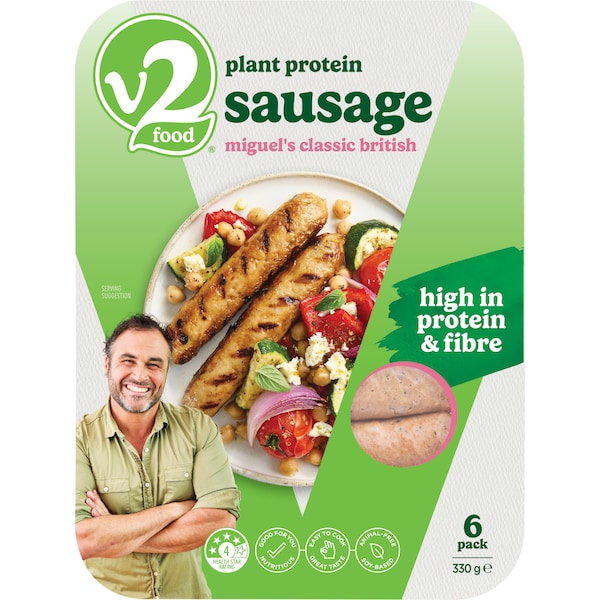 V2 Plant Protein Sausages Miguel's Classic British 6 pack