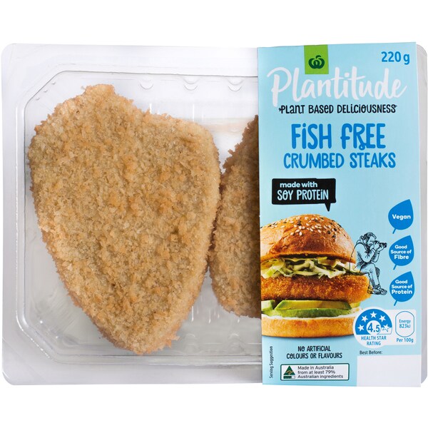 Woolworths Plantitude Fish Free Crumbed Steaks 220g