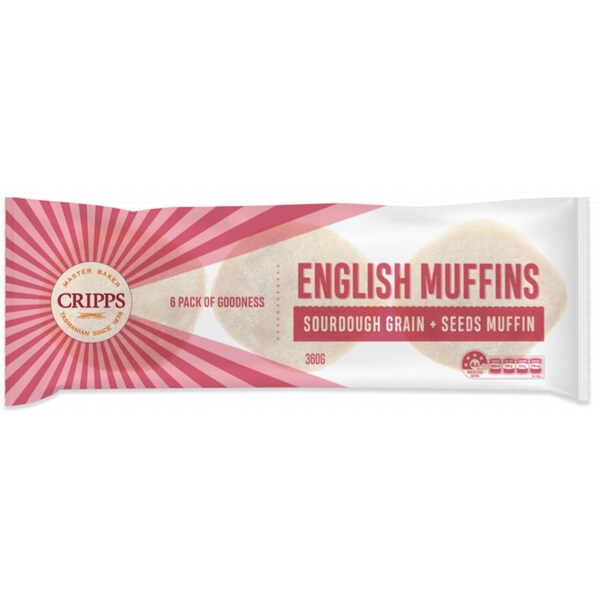 Cripps Sourdough Grains & Seeds English Muffins 6 pack