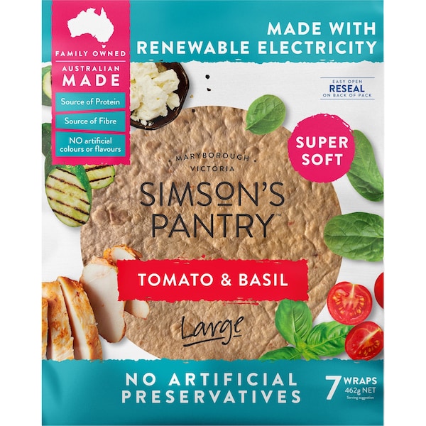 Simson's Pantry Tomato & Basil Large Wraps 7 pack