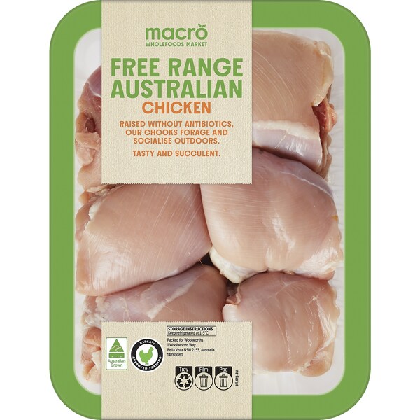 Macro Free Range Australian Chicken Thigh Fillet 900g - 1.1kg