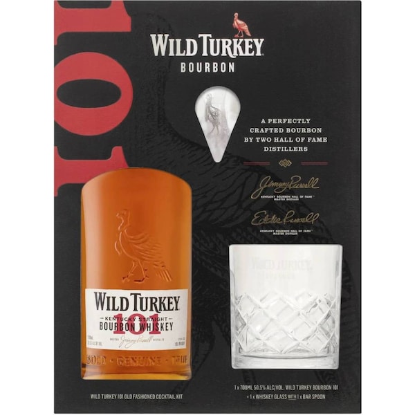 Wild Turkey 700mL Bourbon 101 Whiskey Gift Pack With Glass & Spoon each