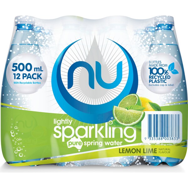 Nu Pure Lightly Sparkling Water Lemon Lime Natural Flavour 500mL x 12 pack
