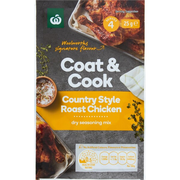 Woolworths Coat & Cook Seasoning Mix Country Style Roast Chicken 25g