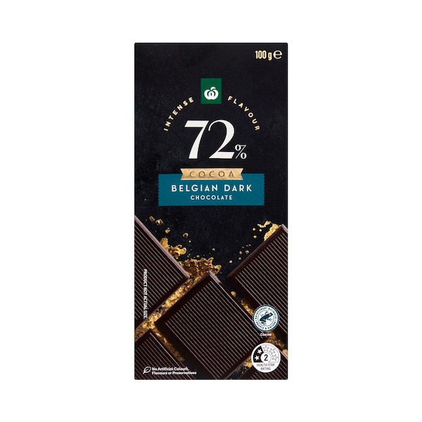 Woolworths 72% Cocoa Belgium Dark Chocolate Block 100g