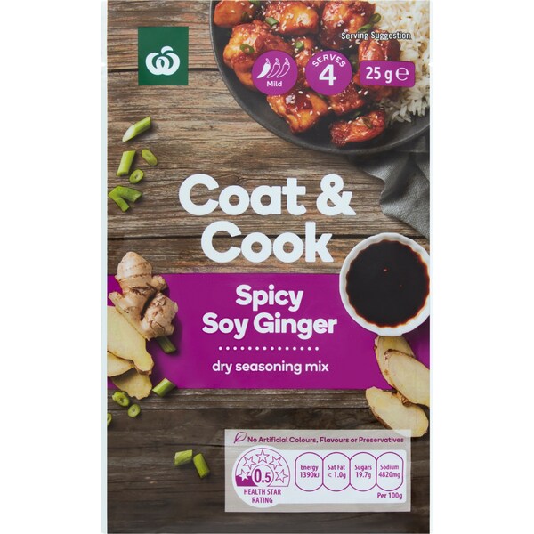 Woolworths Coat & Cook Spicy Soy Ginger 25g