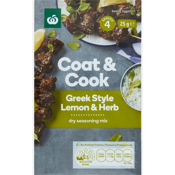 Woolworths Coat & Cook Seasoning Mix Greek Style Lemon & Herb 25g