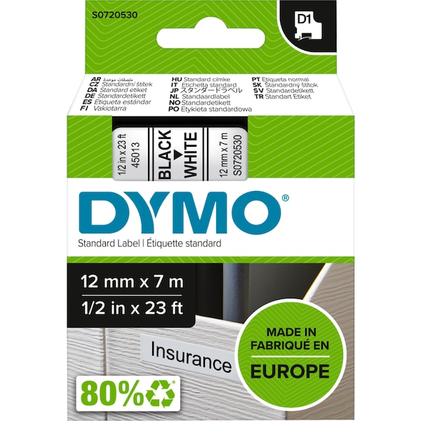 Dymo Standard 12mm x 7m Label Refill White each
