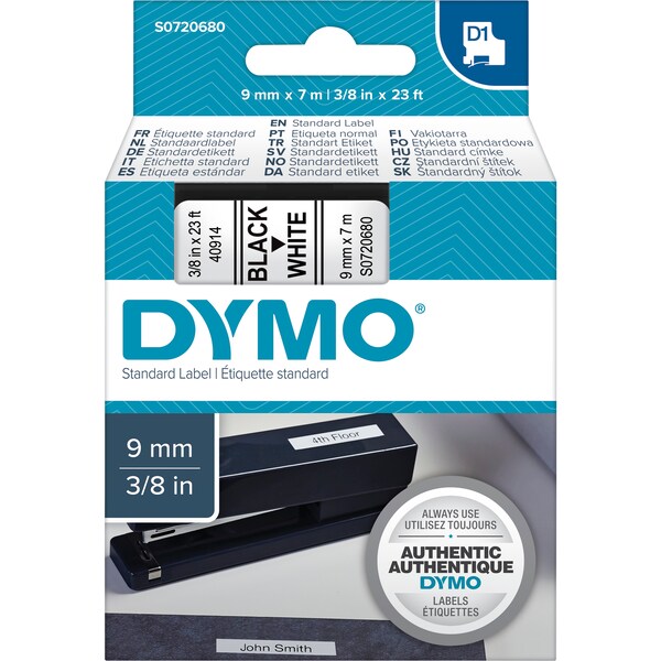 Dymo Label Tape Black On White 9mm each