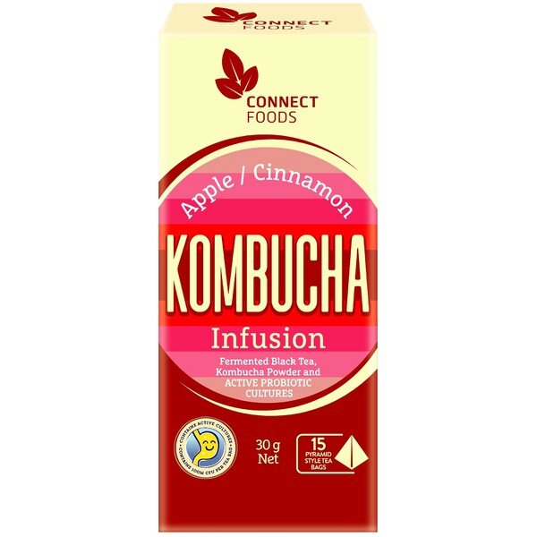 Connect Foods Kombucha Infusion Black Tea Bags Apple Cinnamon 15 Pack