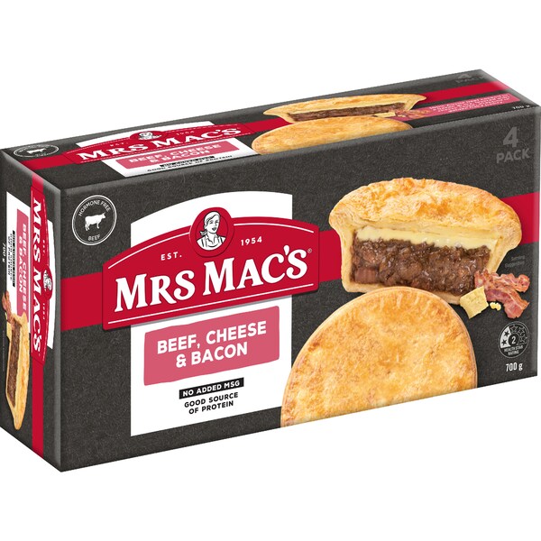 Mrs Mac's Beef Cheese & Bacon Pies 4 pack