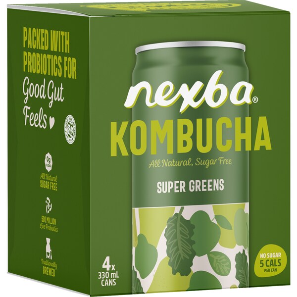 Nexba Kombucha Super Greens Cans 330mL x 4 pack