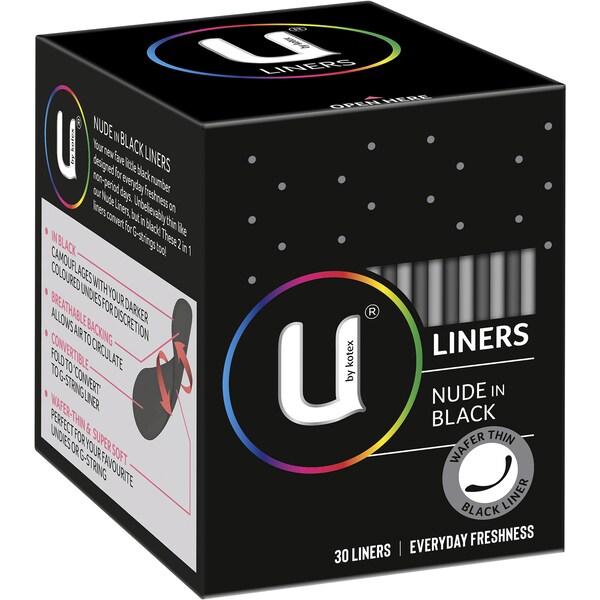 U by Kotex Nude In Black Liners 30 pack