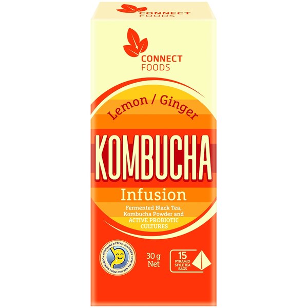 Connect Foods Kombucha Infusion Black Tea Bags Lemon & Ginger 15 Pack