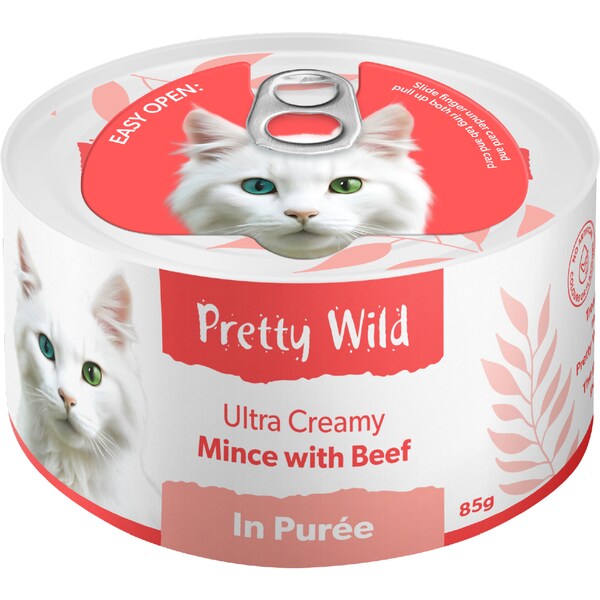 Pretty Wild Ultra Creamy Mince Puree With Beef Wet Cat Food Tin 85g