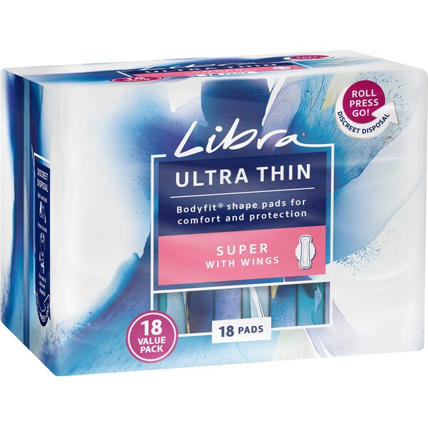Libra Ultra Thin Pads Super Wing 18pk