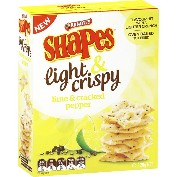 Arnott's Shapes Light & Crispy Lime & Cracked Pepper 120G
