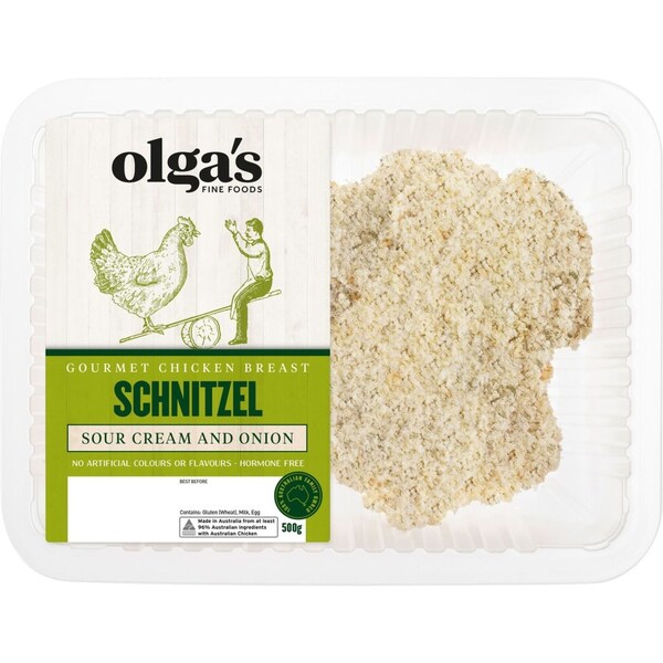 Olga's Fine Foods Gourmet Chicken Schnitzel Sour Cream & Onion 500g