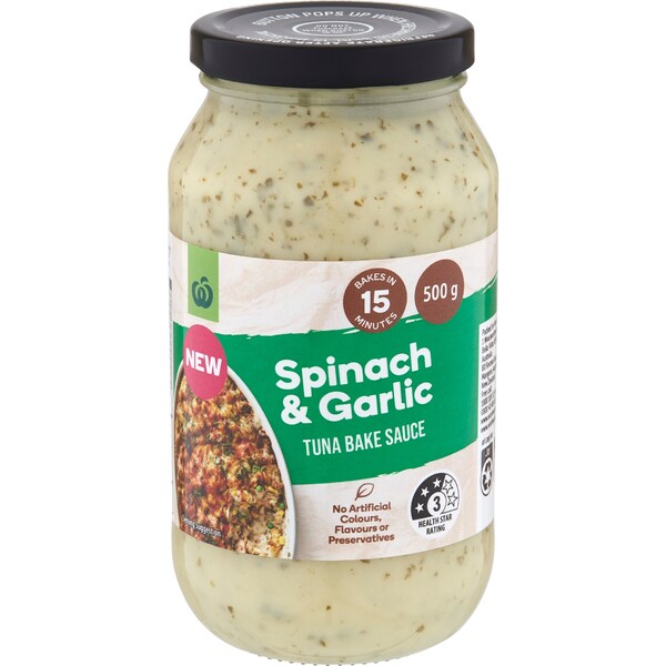 Woolworths Spinach & Garlic Tuna Bake Sauce 500g