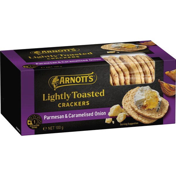 Arnott's Light Toasted Crackers Parmesan & Caramelised Onion 100g