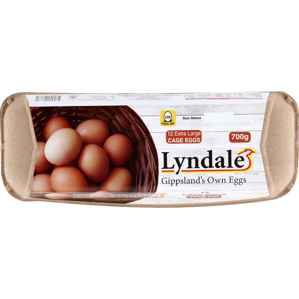 Lyndale 12 Gippsland Extra Large Cage Eggs 700g