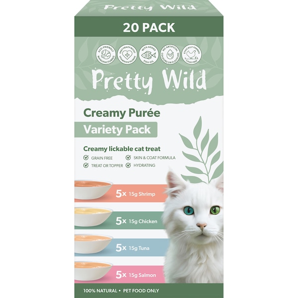 Pretty Wild Creamy Puree Lickable Cat Treats Variety Pack 15g x 20 pack