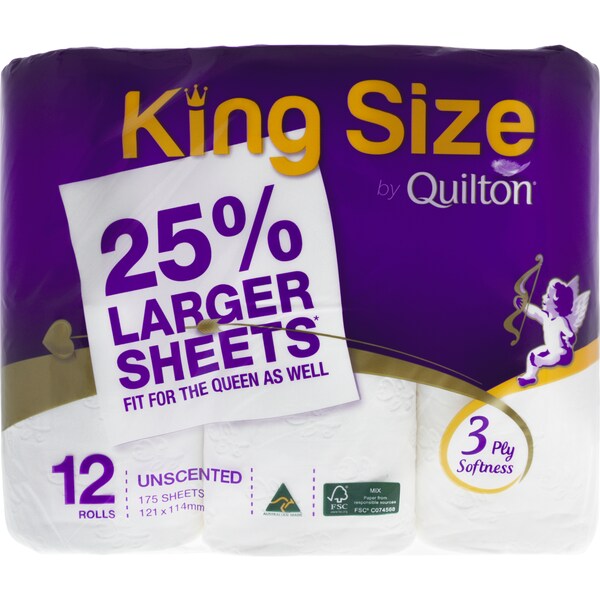 Quilton Toilet Tissue King Size Unscented 3ply 12pk