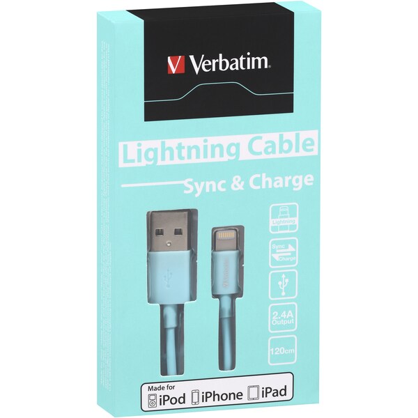 Verbatim Sync & Charge Lightning Cable Aqua 120cm Each