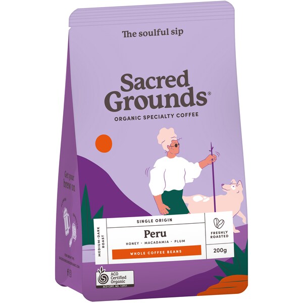 Sacred Grounds Single Origin Peru Coffee Beans 200g