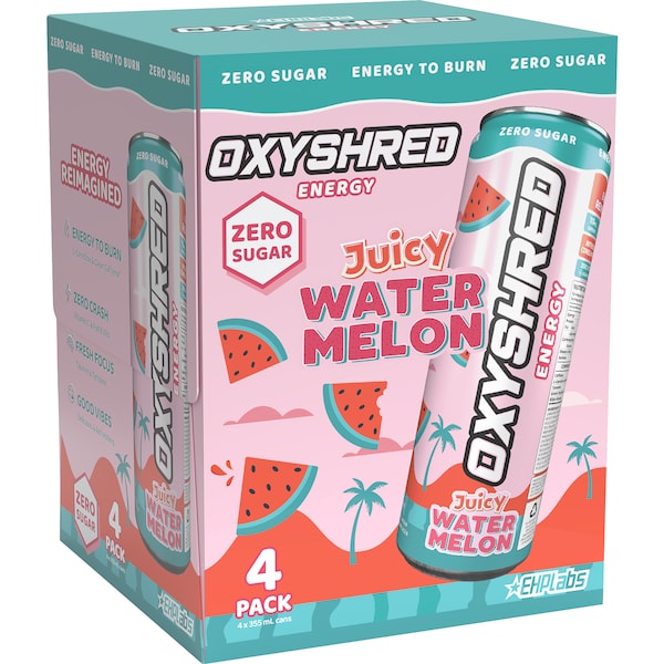OxyShred Energy Drink Juicy Watermelon Cans 355mL x 4 pack