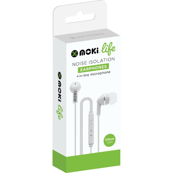 Moki Life Noise Isolation Earphones & In Line Microphone each