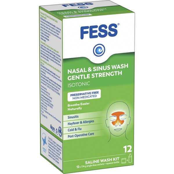 Fess Nasal & Sinus Saline Wash Kit Gentle Strength 12 pack