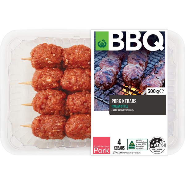 Woolworths Bbq Pork Kebabs Italian Style 300g