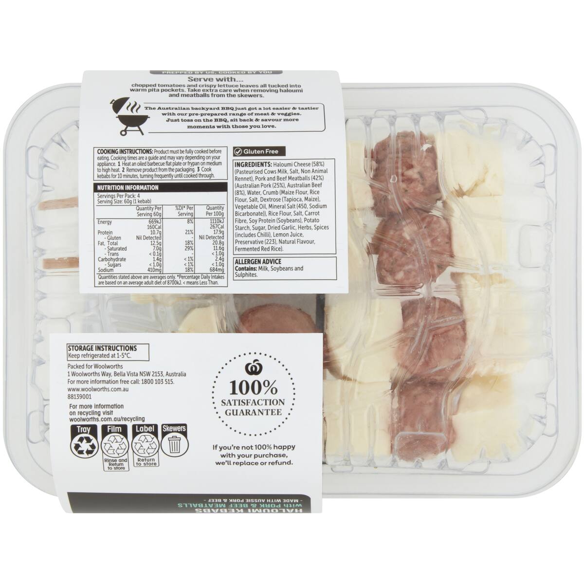 Woolworths Bbq Haloumi Kebabs With Pork and Beef Meatballs 240g bunch