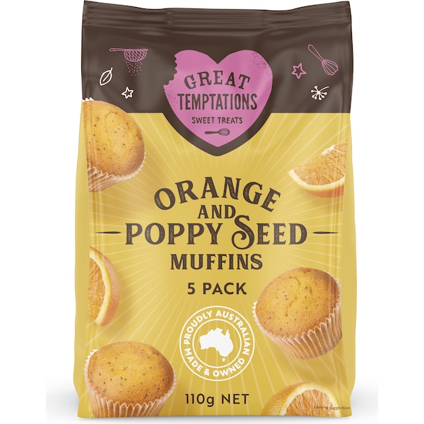 Great Temptations Orange & Poppyseed Muffins 5 pack